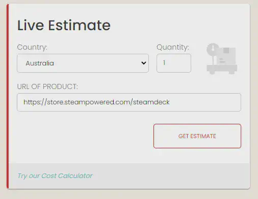 Shipping estimate calculator