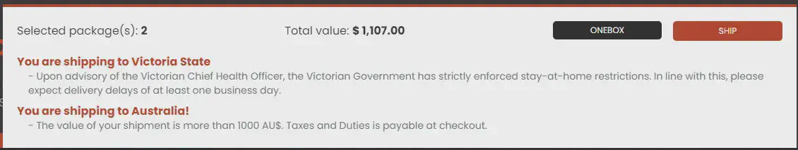 Shipping value details