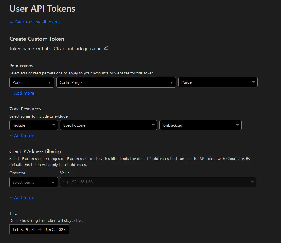 cloudflare token configuration